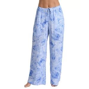 L’AGENCE Geraldine Blue & White Denim Print Silk Blend Wide Leg Pants Size M